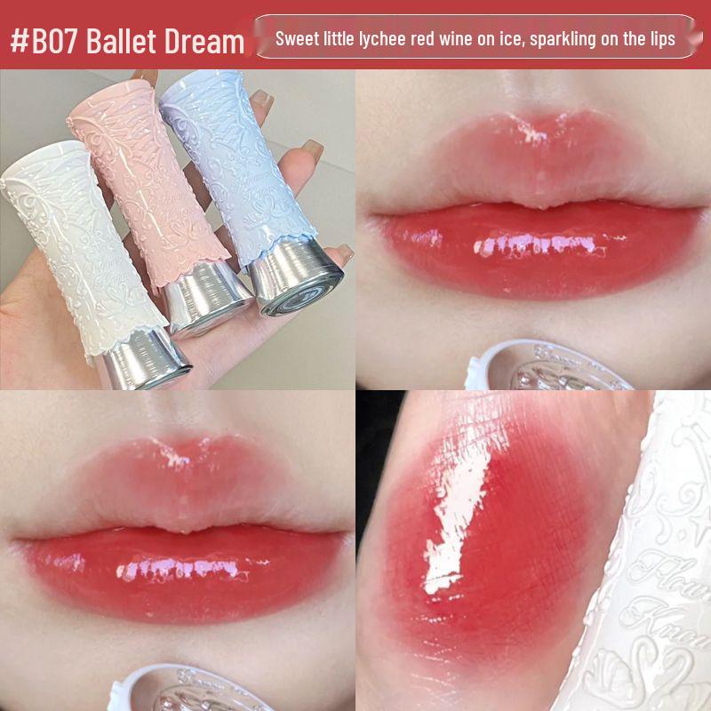 Flower Knows Балет Лебедей Блеск для губ: Зеркальный финиш, Не отпечатывается, Водянисто-легкий, Нюдовая помада для женщин.