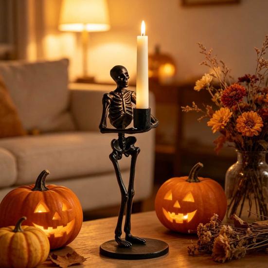 yangyizhi Halloween Skeleton Candle Holder, Gothic Resin Hand And Standing Candlestick Holders for Table Mantel Decor