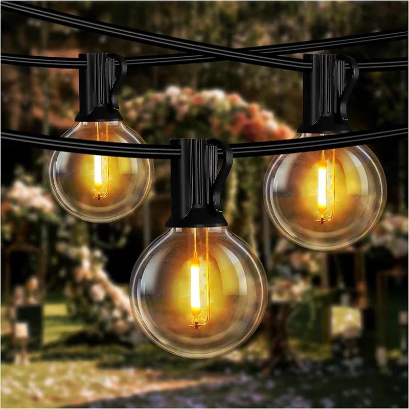 G40 Solar String Lights Outdoor 8Mode Solar Globe String Bulb Patio Hanging Lights Waterproof Garden Pergola Bistro Deck Decor