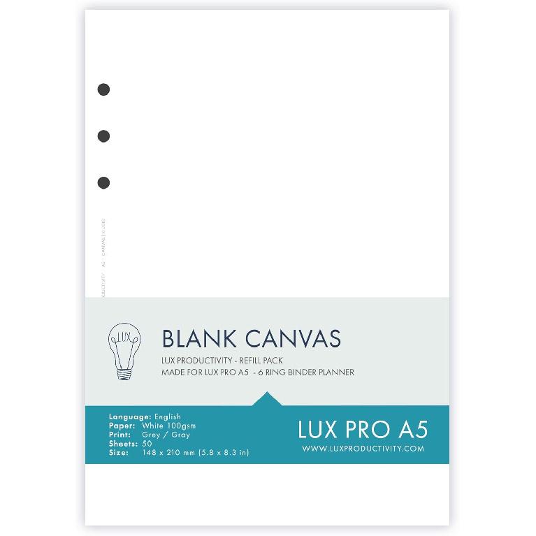 LUX PRO A5: Binder Dividers – LUX Productivity Refill Pack - Planner Page erts - Compatible with the LUX PRO A5 6-Ring Binder Organizer