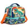 Lunch Bag for Kids Dinosaur Insulated Bag Boy Girl Waterproof Double Compartment Thermal Adjustable Shoulder Strap