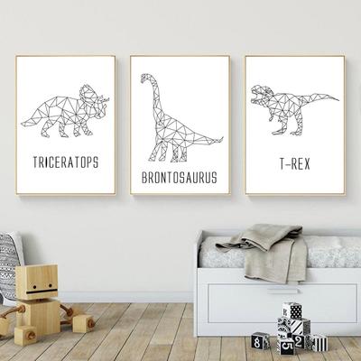 Динозавр Геометрия Настенные Художественные Принты Детский Плакат для печати Динозавры Скандинавский Плакат Холст Картина Живые Мальчики Комната Домашний Декор