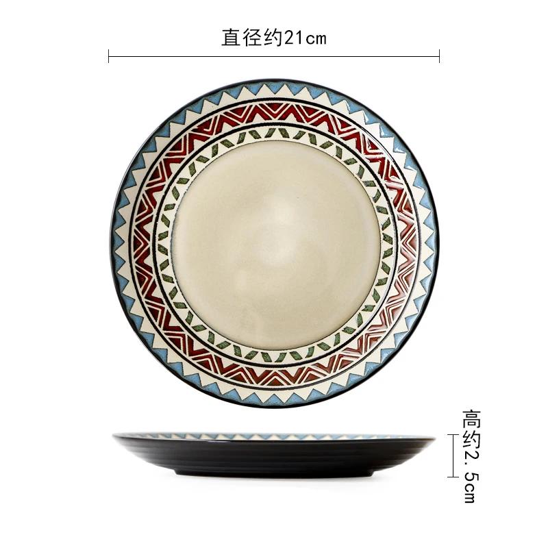 Креативные керамические тарелки в стиле ретро, элитная круглая тарелка для суши, изысканные блюда, обеденная тарелка, бытовая посуда