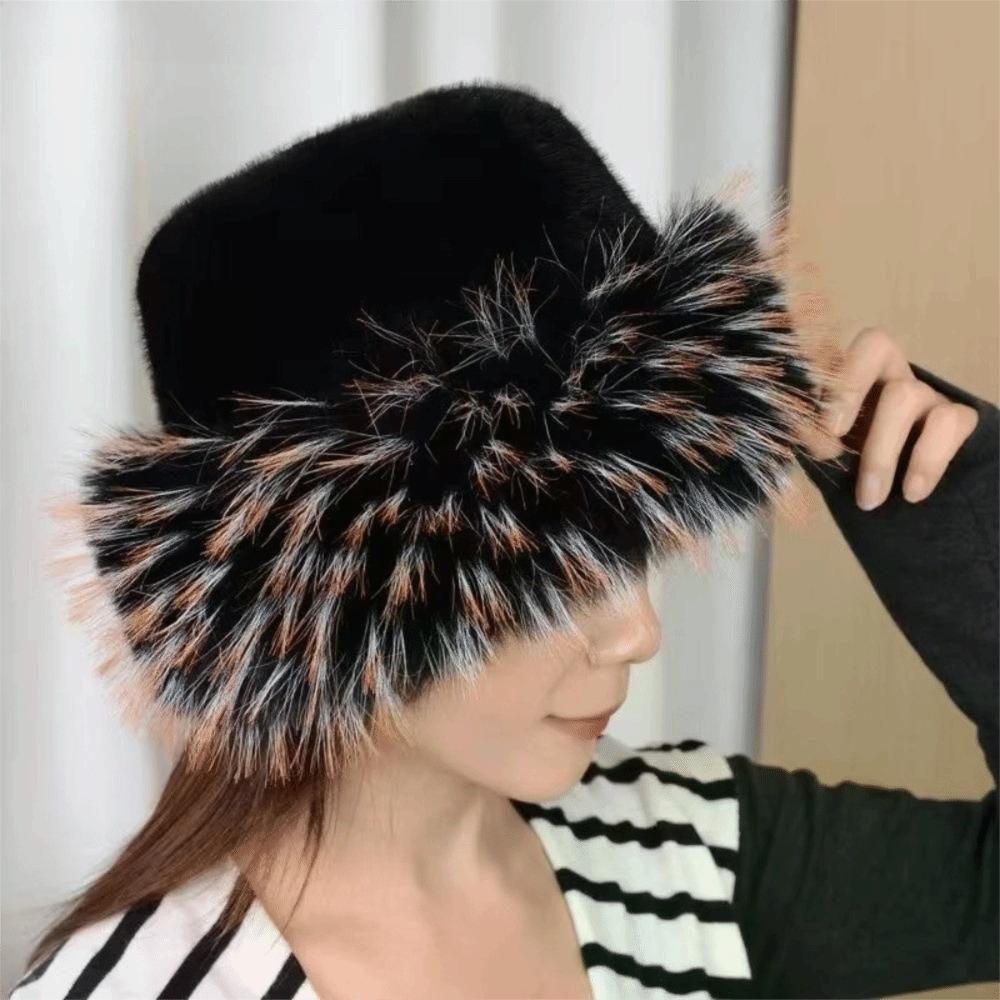Korean Style Plush Bucket Hat Brimless Fluffy Warm Hat Retro Mink Fur Fisherman Hat Outdoor