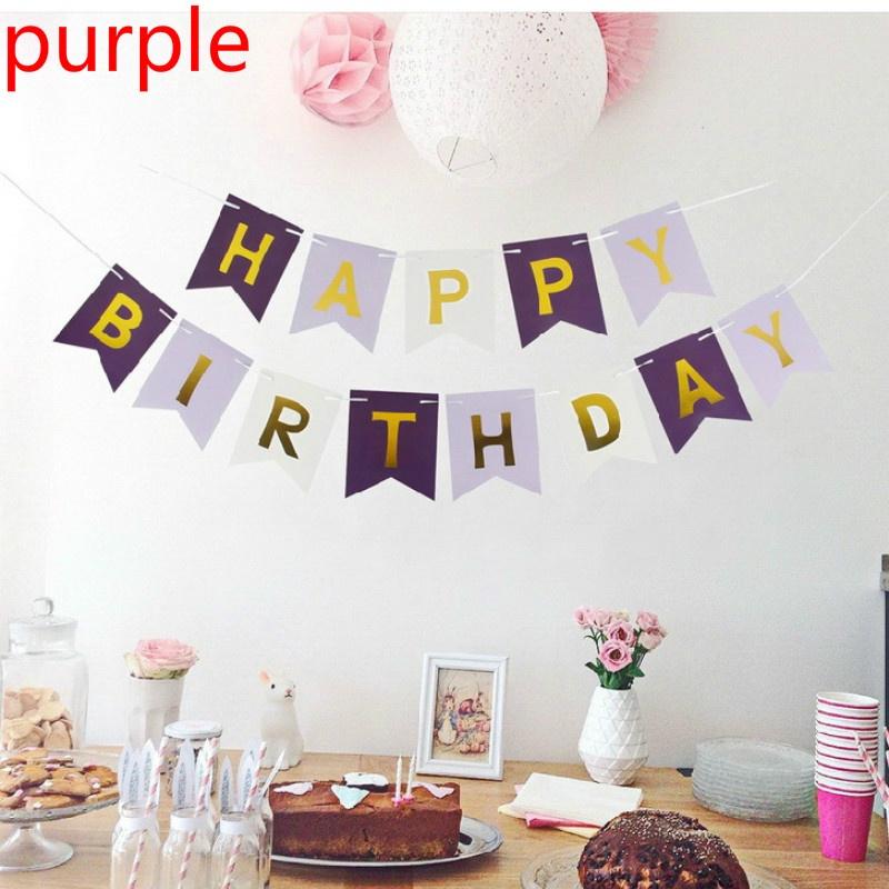 1 Set Happy Birthday Golden Foil Letters Bunting Hanging Garlands String Flags Baby Shower Party Deco