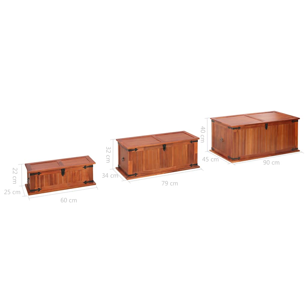 Storage Trunks Set of 3 Solid Acacia Wood