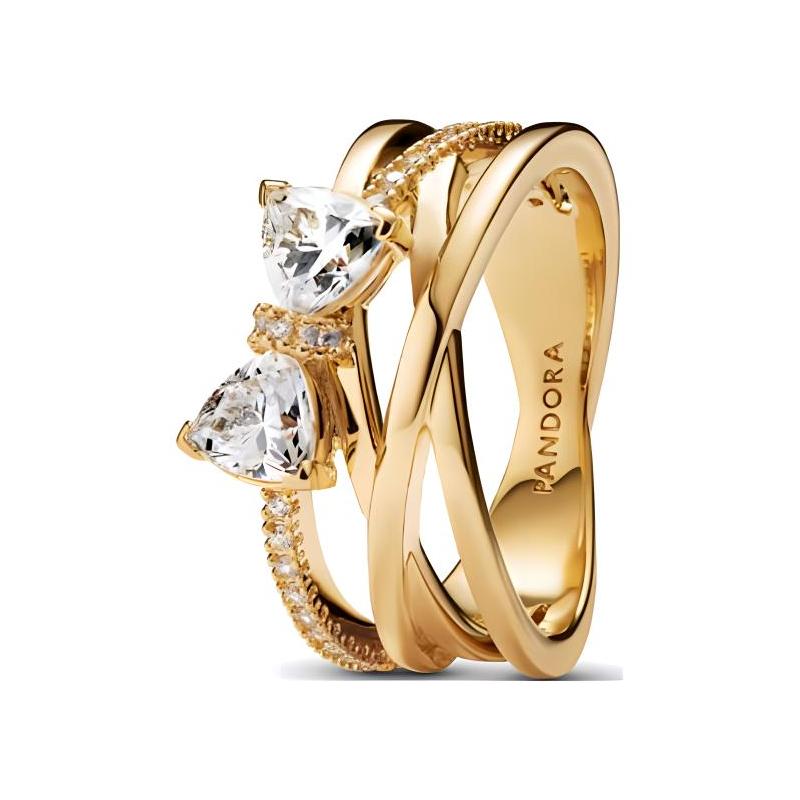 Pandora Starlight Bow Staggered Circle Synthetic Cubic Zirconia Ring Women's Gold 163511C01