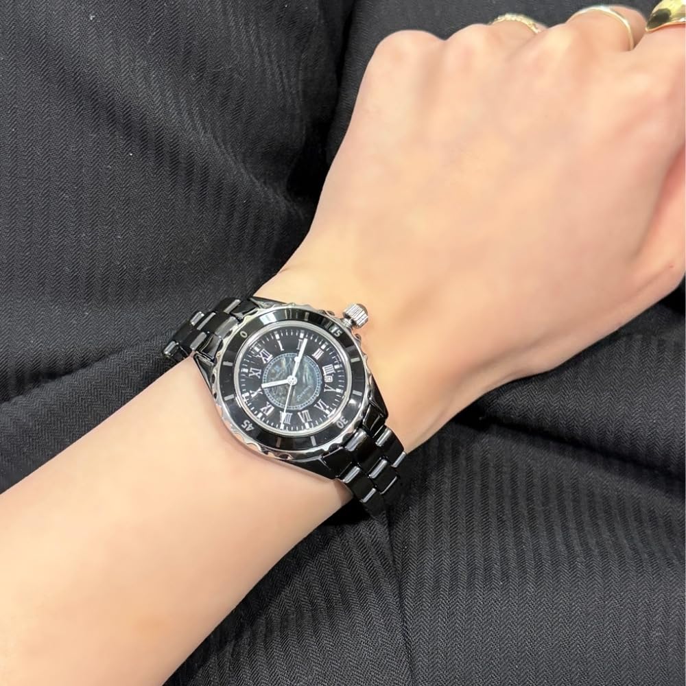 Salvatore Marra Gift Set Salvatore Marra Quartz Watch with Roman Numerals and Ceramic Strap 1 (Pre-wrapped) Women's (No. Black)