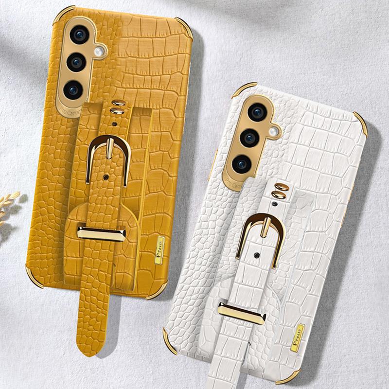 Phone Case for Samsung Galaxy A35 5G Crocodile Texture Wristband Electroplating Cover