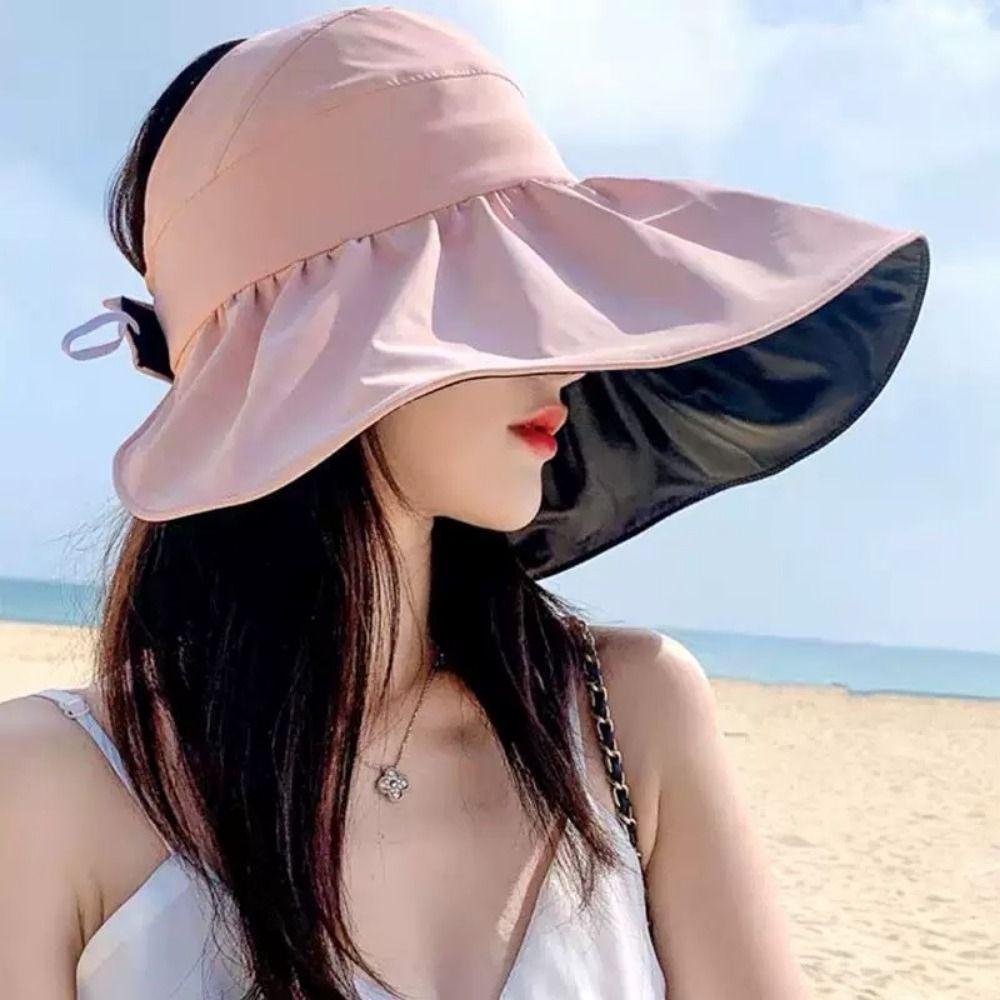 Comfortable Wide Brim Sun Hat Foldable Lightweight Large Sun Visor Hat Breathable UV Protection Empty Top Sun Cap Summer
