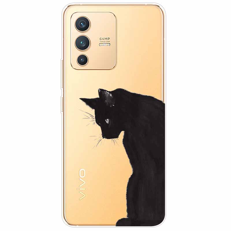 Прозрачный мягкий чехол из ТПУ для vivo V23 5G Чехол Силиконовый Принт Кошка Прозрачные Тонкие Чехлы Для vivo V23 5G V2130 Чехлы V 23 Мультяшный