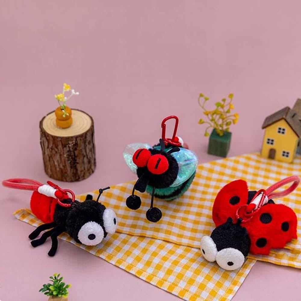Ladybug Plush Insects Key Ring Cartoon Cockroach Key Chain Cute Moth Fly Pendant for Gifts