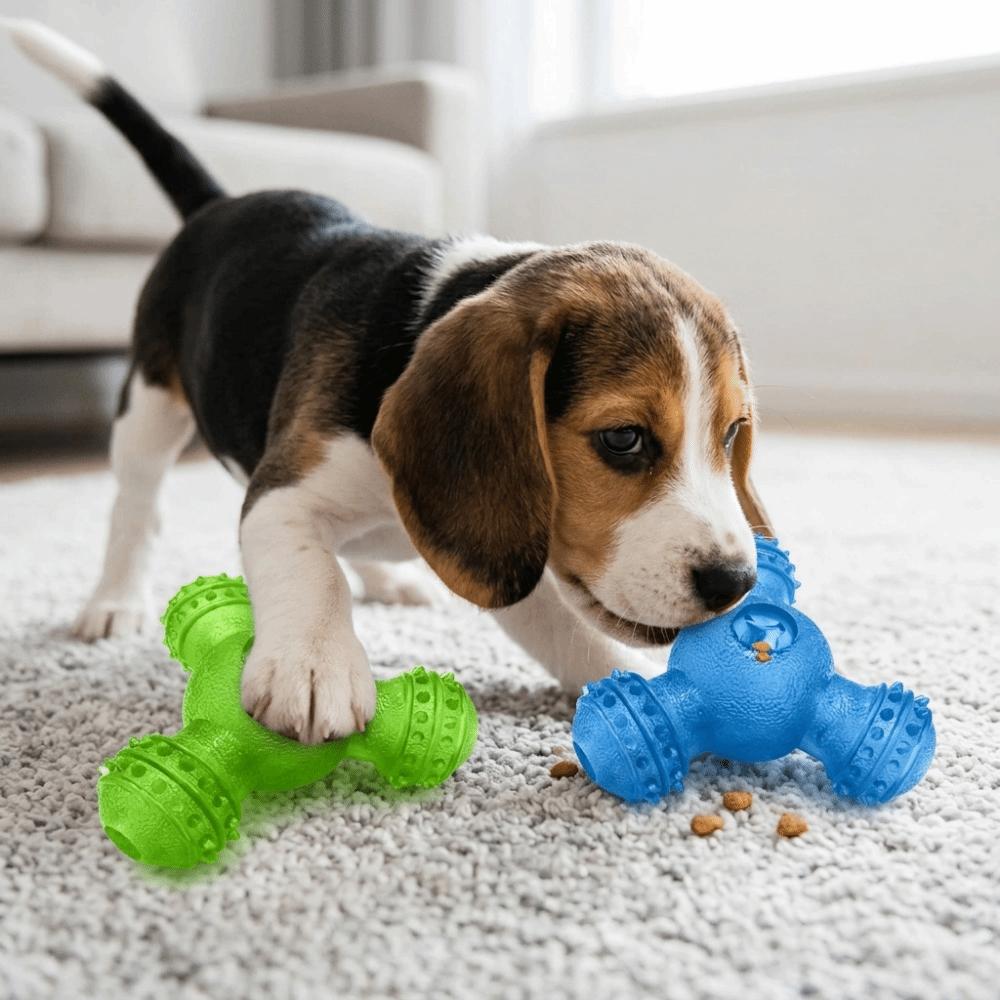 Assorted Colors Dog Food Toy 3-Hole Round Dog Puzzle Toy Teeth Care Chew Toy Daily Feeding