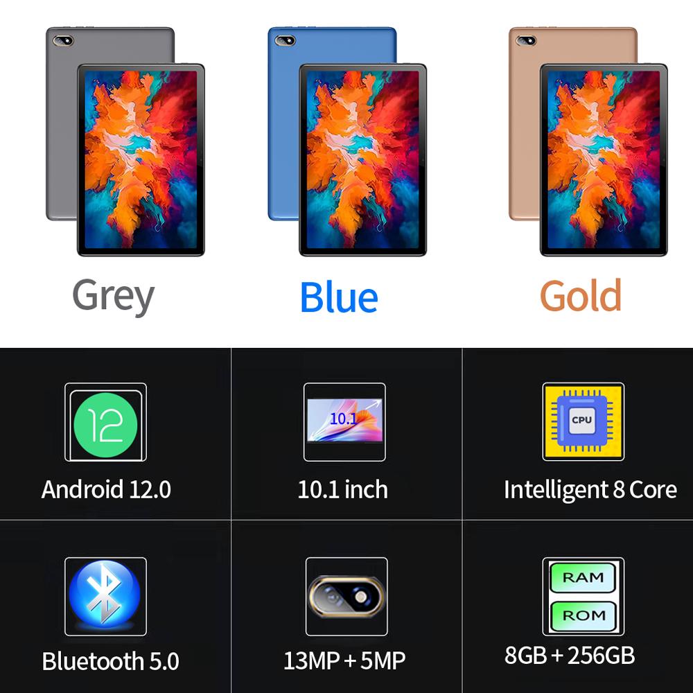 BDF Планшетный ПК G15 10,1 дюйма, 8 ГБ + 256 ГБ, Android12, 3G/4G LTE/5G/WIFi