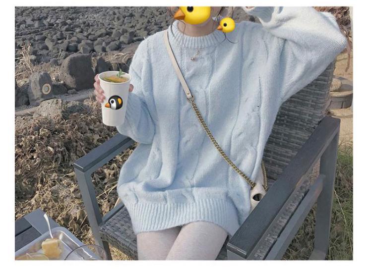 Женский мягкий голубой свитер фуфу: Свободный пуловер из воскового трикотажа для осени и зимы