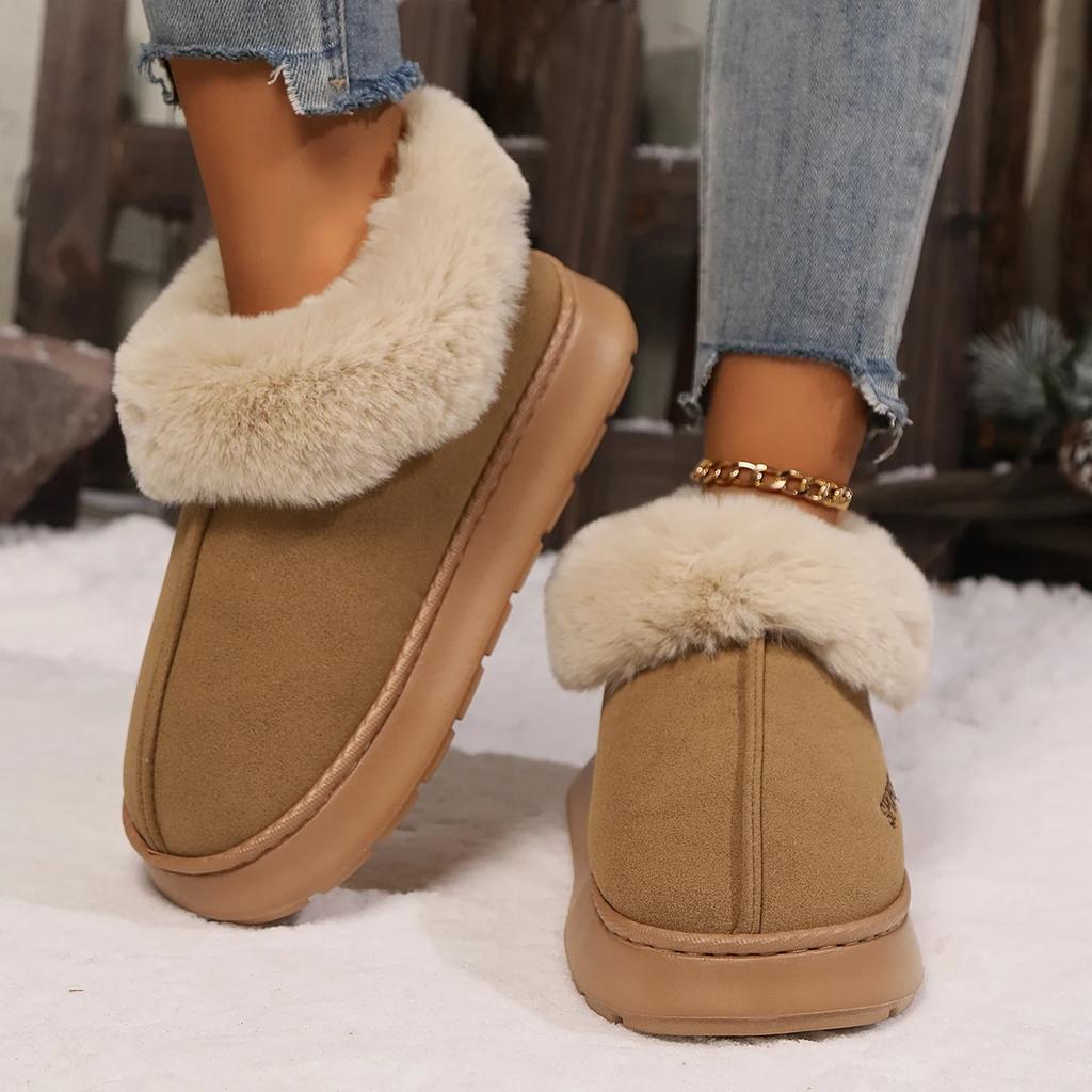 Anti-slip Thick Plush Snow Boots Women Faux Suede Platform Fur Winter Boots Woman Slip On Warm Cotton Padded Shoes Female 45
