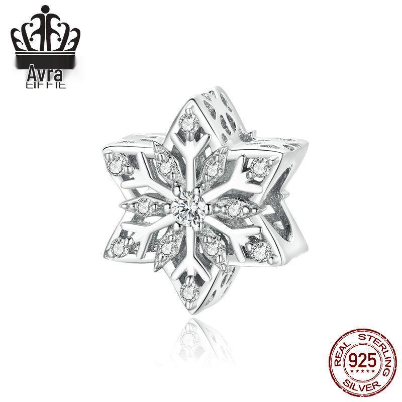 Зимние снежинки браслет из стерлингового серебра S925 подарок для девушки, серебряные бусины SCC719