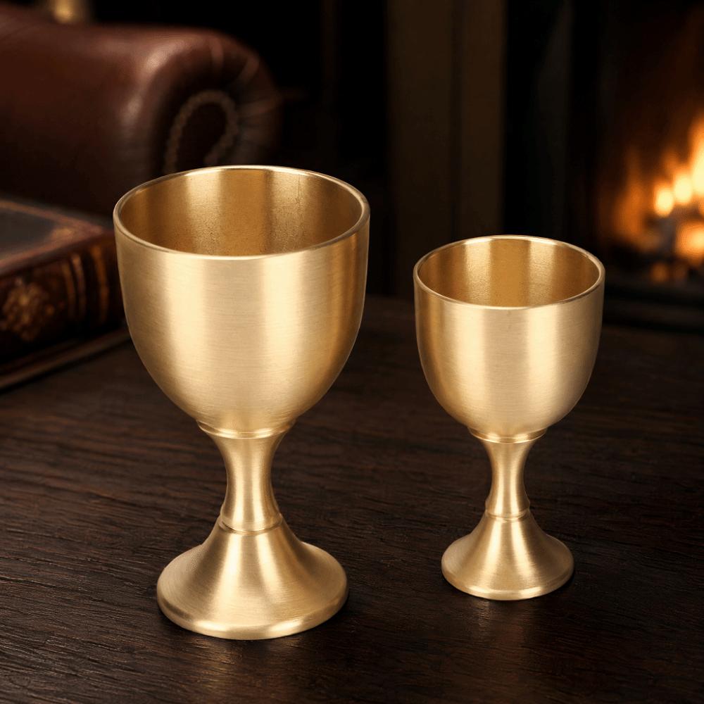 2pcs Gold Mini Wine Glasses Brass Brass Chalice Goblet Metal Wine Glass Church Ritual Cocktail
