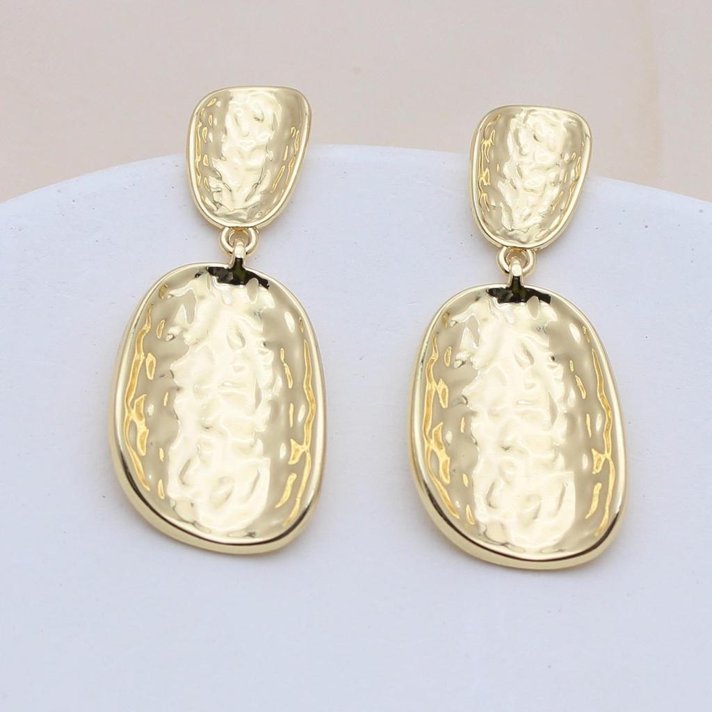 Gold Alloy Geometric Stud Earrings with Pleated Design
