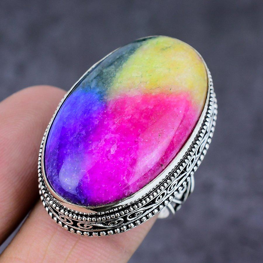Rainbow Solar Quartz Gemstone Handmade 925 Sterling Silver Gift Ring Size 8 z8Z99