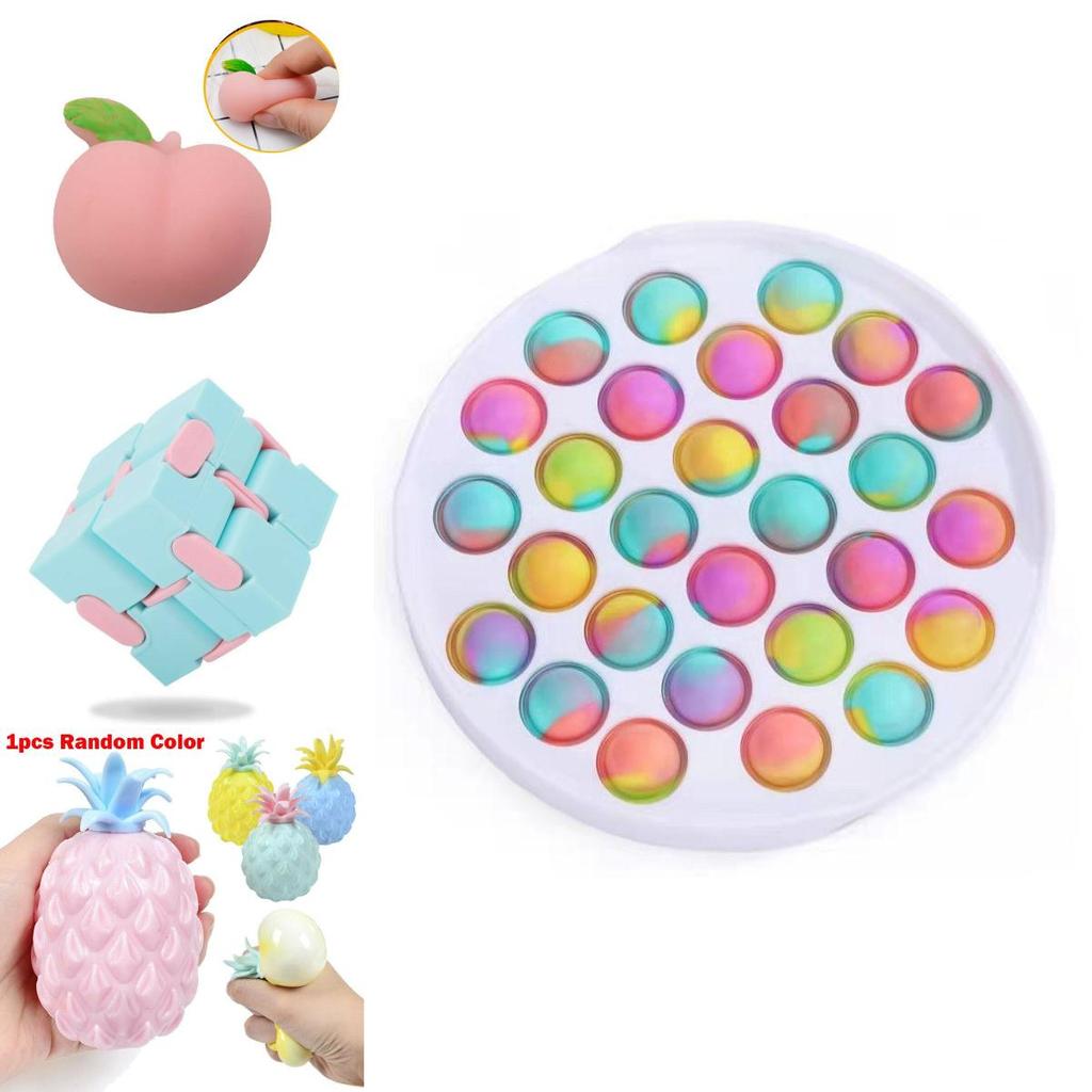 Набор разноцветных фиджет-игрушек, включающий кубик бесконечности и простые пупырки для снятия стресса