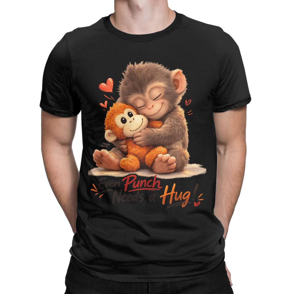 Classic Graphic Funny 100 Cotton Tshirt Cute Monkey Hugging Plush Tees Tops For Unisex