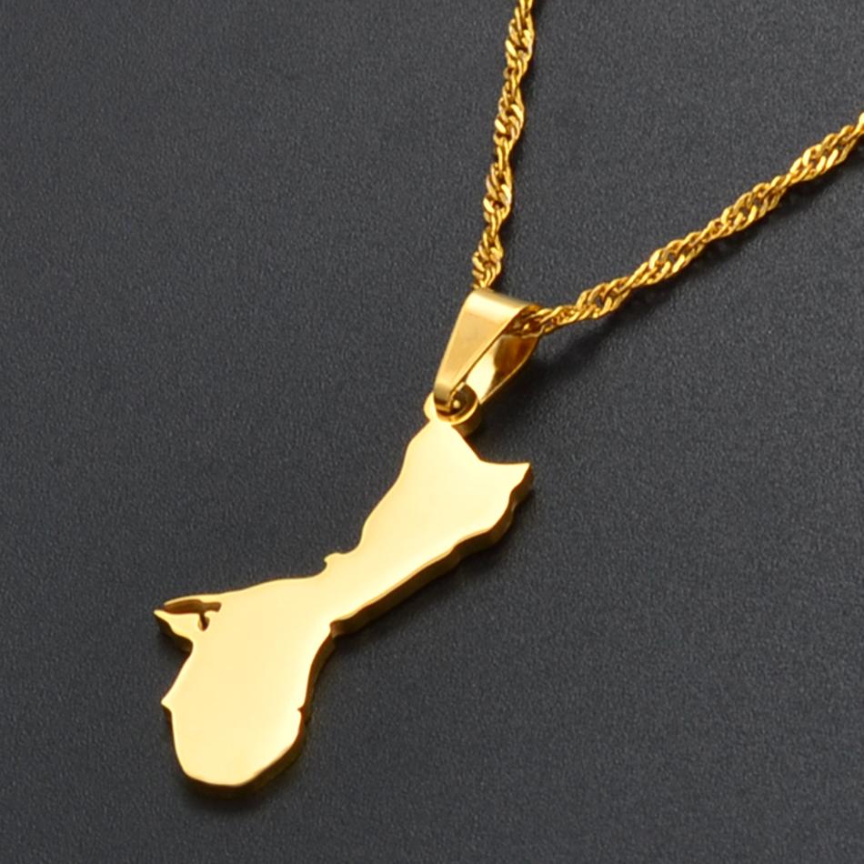 Anniyo 3cm/2.6cm Guam Map Pendant Necklaces for Women Girls Gold Color Silver Color Chains Jewelry Heart Guam Maps #136421