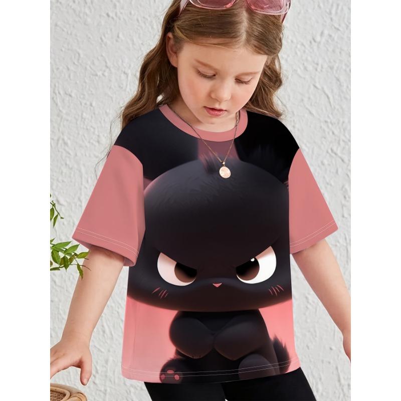 Детская одежда Одежда для девочек Футболка с коротким рукавом для девочек с принтом животных из мультфильмов Повседневная футболка с круглым вырезом для девочек Летняя детская одежда