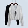 Fall V-neck Knitted Sweater Single Button Cardigan Outwear Pure Color Loose Short Long Sleeve Women's Clothing