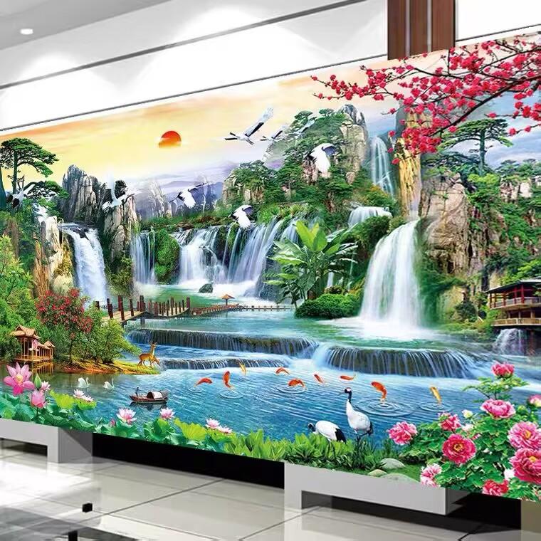 5d Diamond Painting Mosaic Art New Living Room Water Generating Money Landscape Diamond Embroidered Full Diamond Hand Spot Stick Diamond Cross Stitch