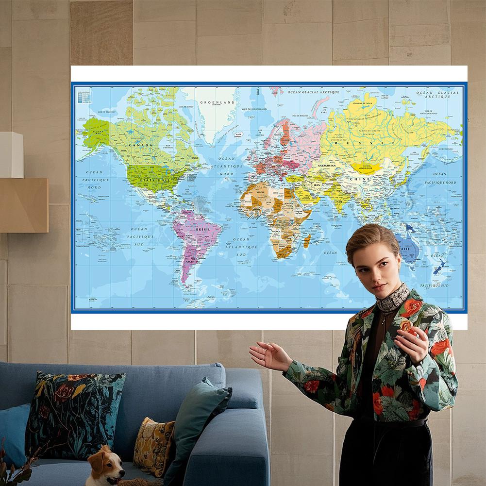 Французская карта - политическое распространение - карты городов, карта мира, образовательный плакат для домашнего офиса, учебные принадлежности для путешествий