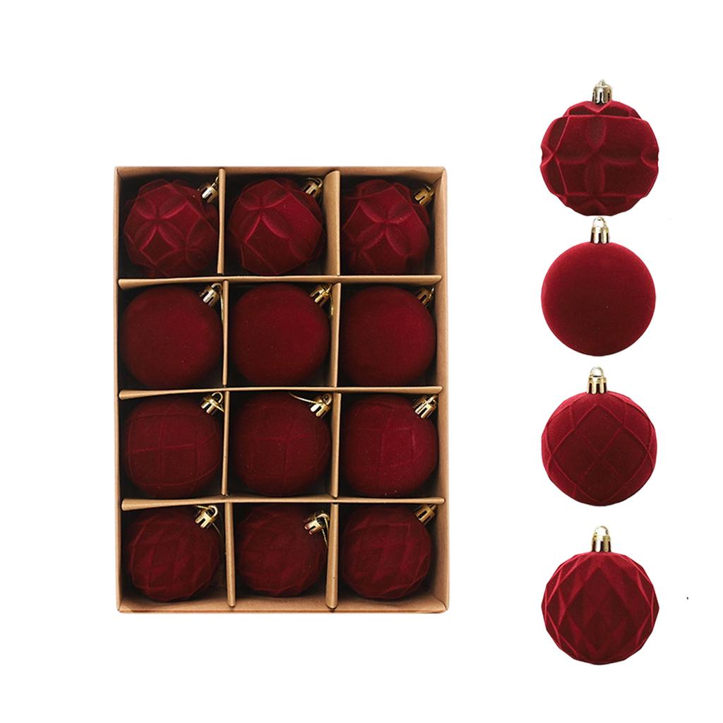 Флокированная коробка с рождественскими шарами, елочные украшения, пластиковые неровные бархатные шары, праздничные украшения