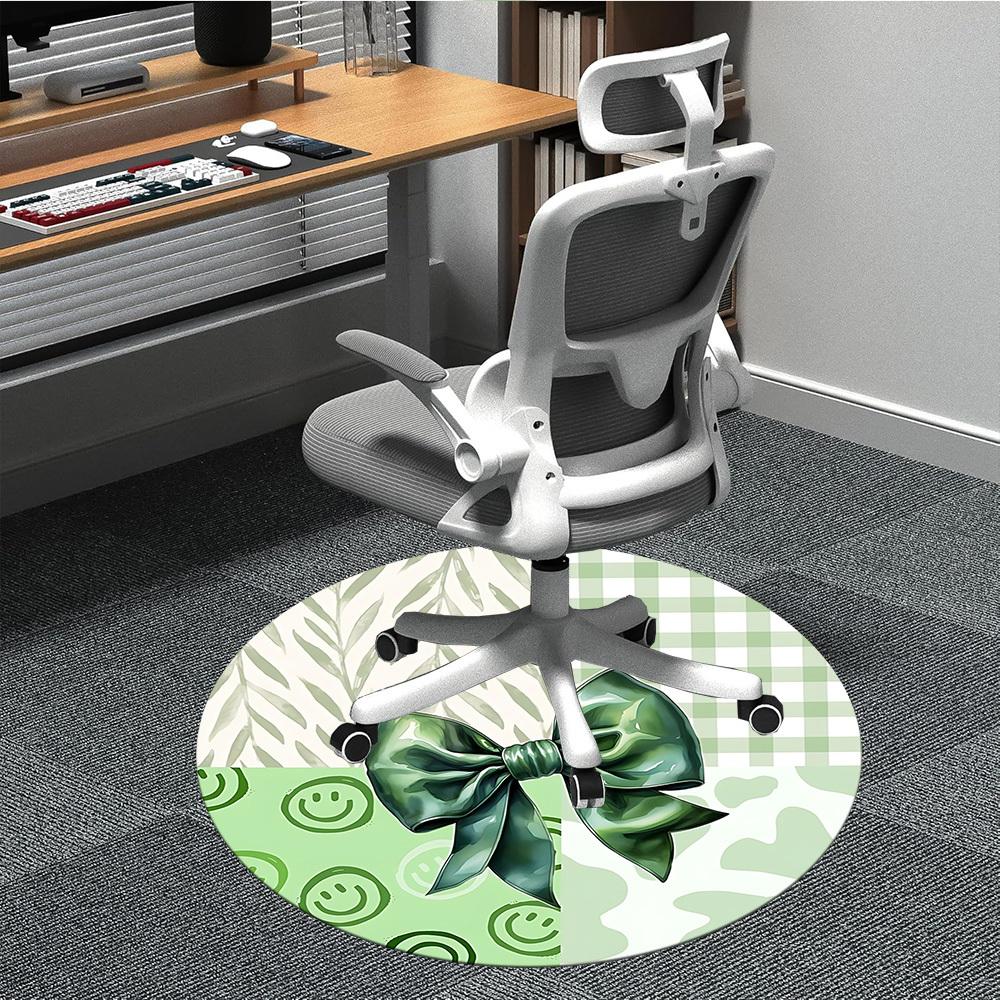 1pc Green Bow Office Round Rug, Carpet for Office, Gaming, Lightweight Round Floor Mat yy260205060