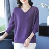 Spring Autumn Women's V-Neck Knitted Sweater Loose Solid Pullover Knitwear Thin Rhinestone Knit Top