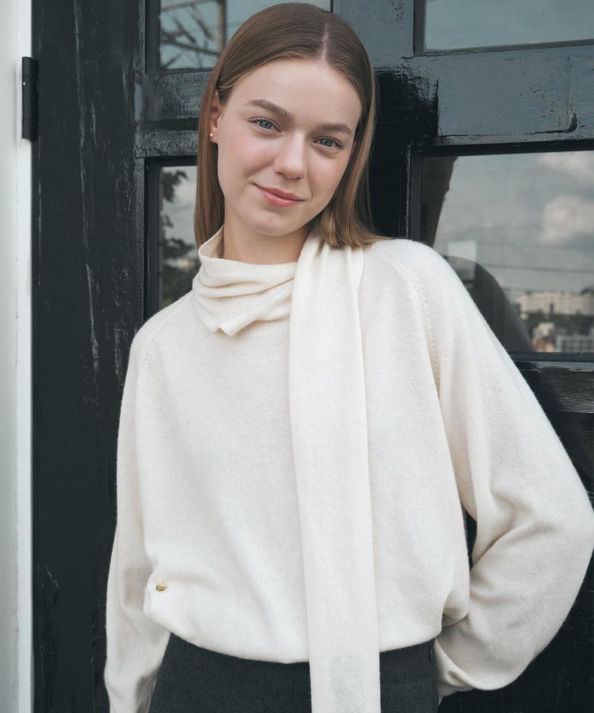 NONLOCAL Scarf Draping Knit Top - Ivory