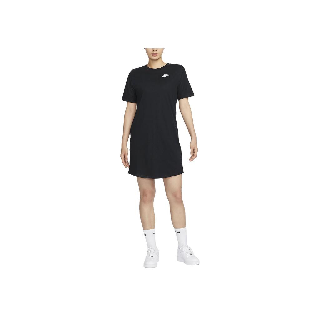 Nike Sportswear Solid Color Crew Neck Mid-Length Casual Short Sleeve T-Shirt Women Tops Black FB8342-010