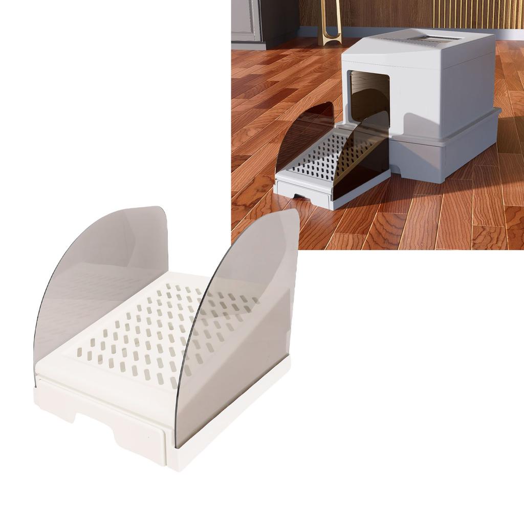 Cat Litter Ramp with Drawer Baffles Height Elevated Litter Box Step Stool Anti Tracking Easy To Clean