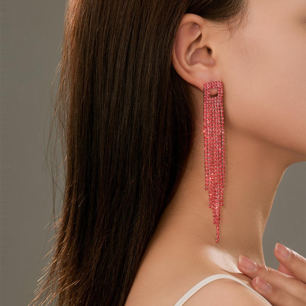Exquisite Luxury Shiny Rhinestone Long Tassel Earrings Niche Design Fashion Earrings High-End Women's Earrings Bridal Earrings