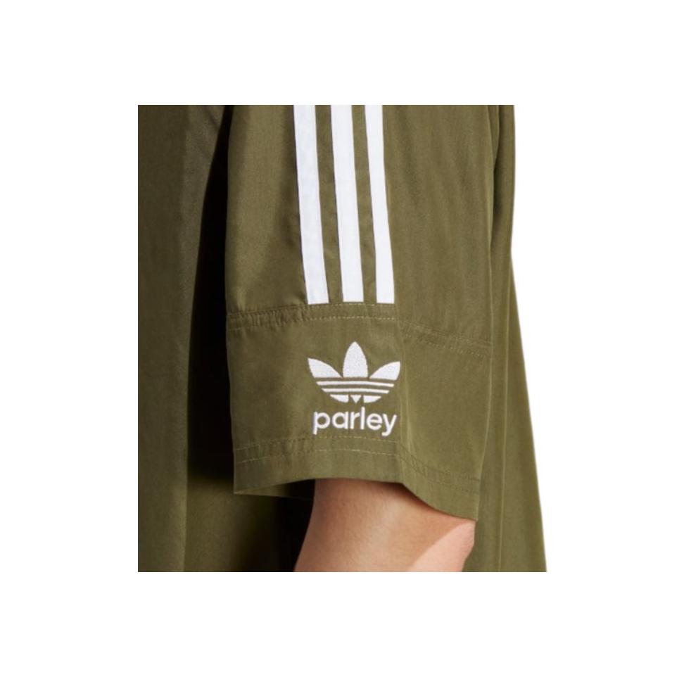 Adidas Однобортная рубашка с коротким рукавом и вышитым логотипом, мужские топы оливково-зеленого цвета HS2092