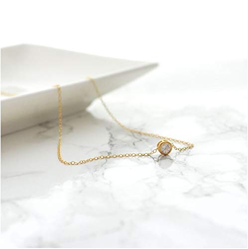 Naot Jewelry Women's Zirconia Necklace [Gift Box Included] Gold 14kgf Round CZ Necklace