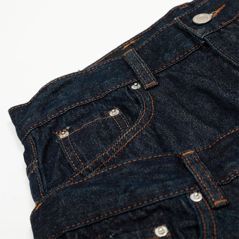 Mens Straight Leg Jeans Spliced Double Waistband Loose Fit High Street Style Trendy Casual Denim Pants