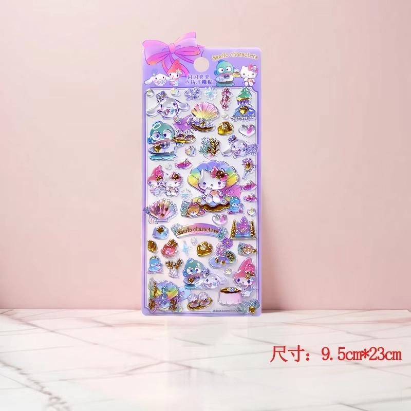 4 Pcs Hello Kitty Kuromi Melody 3D Relief Stickers Set for Kids Guka Decorative Diamond Stickers Mixed Animation Derivatives
