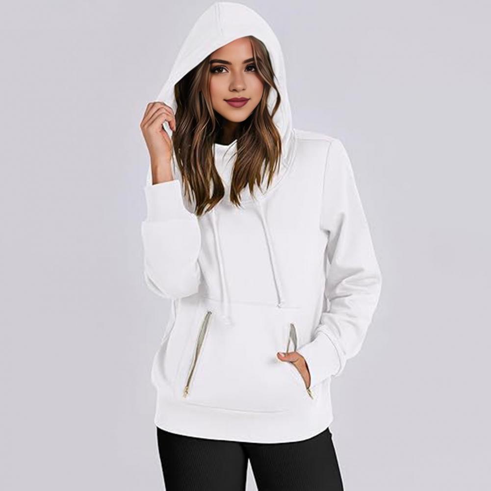 Толстовка Lady Dall Winter Hoodie с карманами на молнии, эластичными манжетами, однотонным шнурком, длинными рукавами, в стиле преппи, с капюшоном, спортивная, Fitne