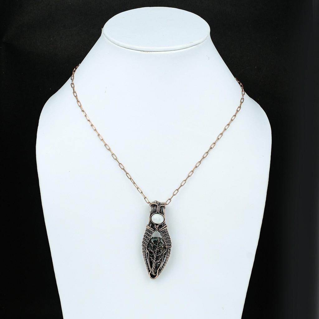 Дерево жизни серафинит медный кулон медная проволока обернутый кулон драгоценный камень ювелирные изделия радужная лунная подвеска ювелирные изделия ручной работы подарок для нее