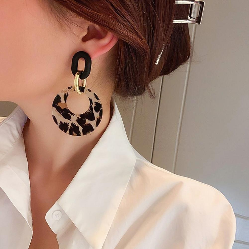 Vintage Leopard Print Geometric Circle Earrings for Women New Trendy Temperament High-End Atmospheric Earrings Jewelry
