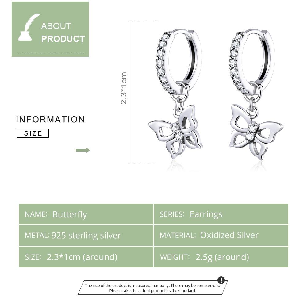 WOSTU Genuine 925 Sterling Silver Elegant Butterfly Hoop Earrings Clear Zircon Earrings For Women Wedding Unique Jewelry CQE833