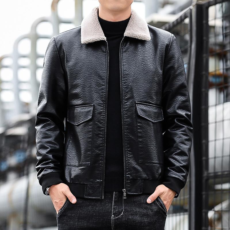 Осенне-зимнее новое кожаное пальто, мужская корейская версия, трендовая повседневная плюшевая мужская красивая кожаная куртка, пальто, мужская одежда