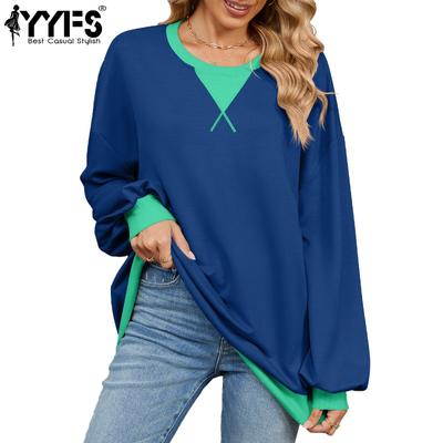 Женские модные повседневные весенне-осенние блузки и рубашки с круглым вырезом и длинными рукавами с цветными блоками и принтом