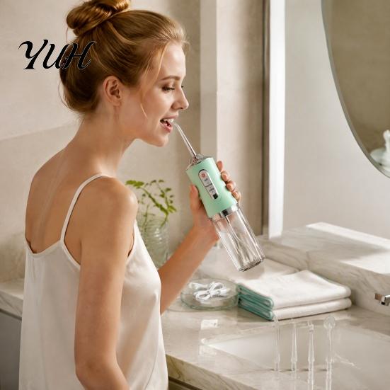 Rechargeable Oral Irrigator Electric Water Dental Flosser, 3 Levels Cordless for Teeth Cleaner with 4 Jet Tips Cleaning, Flosser