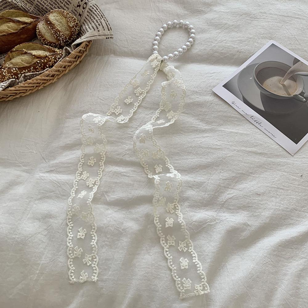 Summer Pearl Necklace Lace Scarf Hollow Embroidery Bags Handle Decor For Women Collarbone